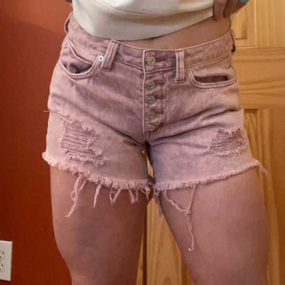 Free People We the Free Pink Distressed Cutoff Shorts - Picture 6 of 8